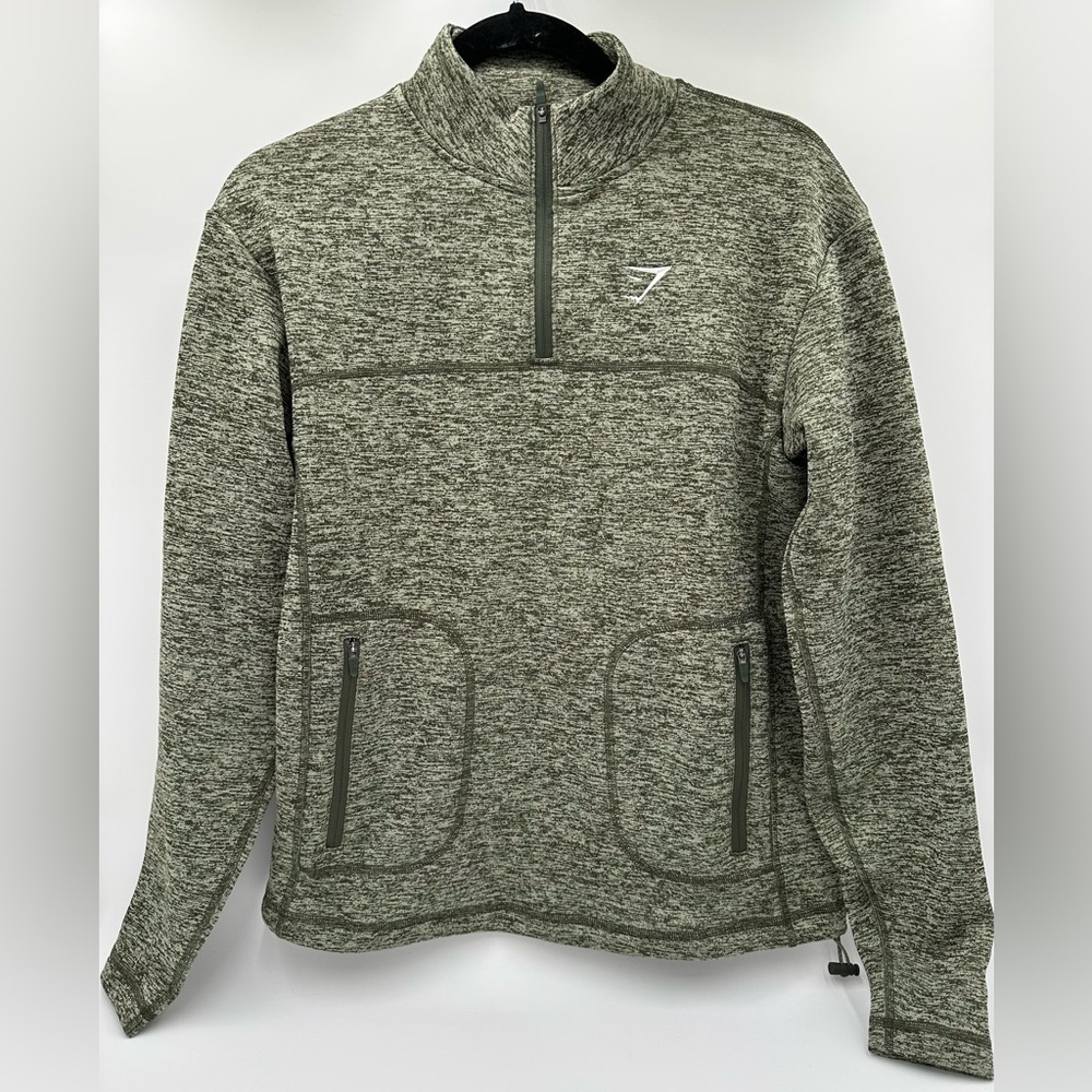 NWT GYMSHARK Thermal Fleece 1/4 Zip Pullover in Winter Olive/Light Sage Green - Picture 2 of 6